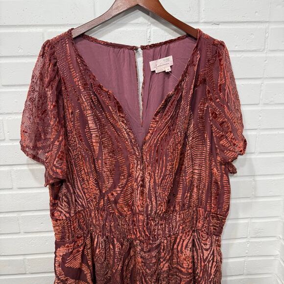 Anthropologie The Somerset Jumpsuit Velvet Burnout Edition Burgundy 2X Flowy - Picture 5 of 16